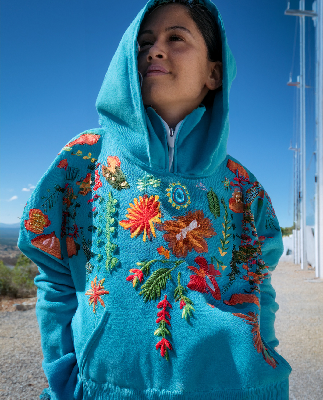 Blue sky Hoodie Handmade Mexican Sweater for Winter, Spring and Summer