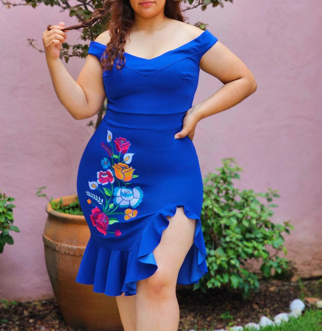 Handmade Embroidered Chiapas Blue Dress