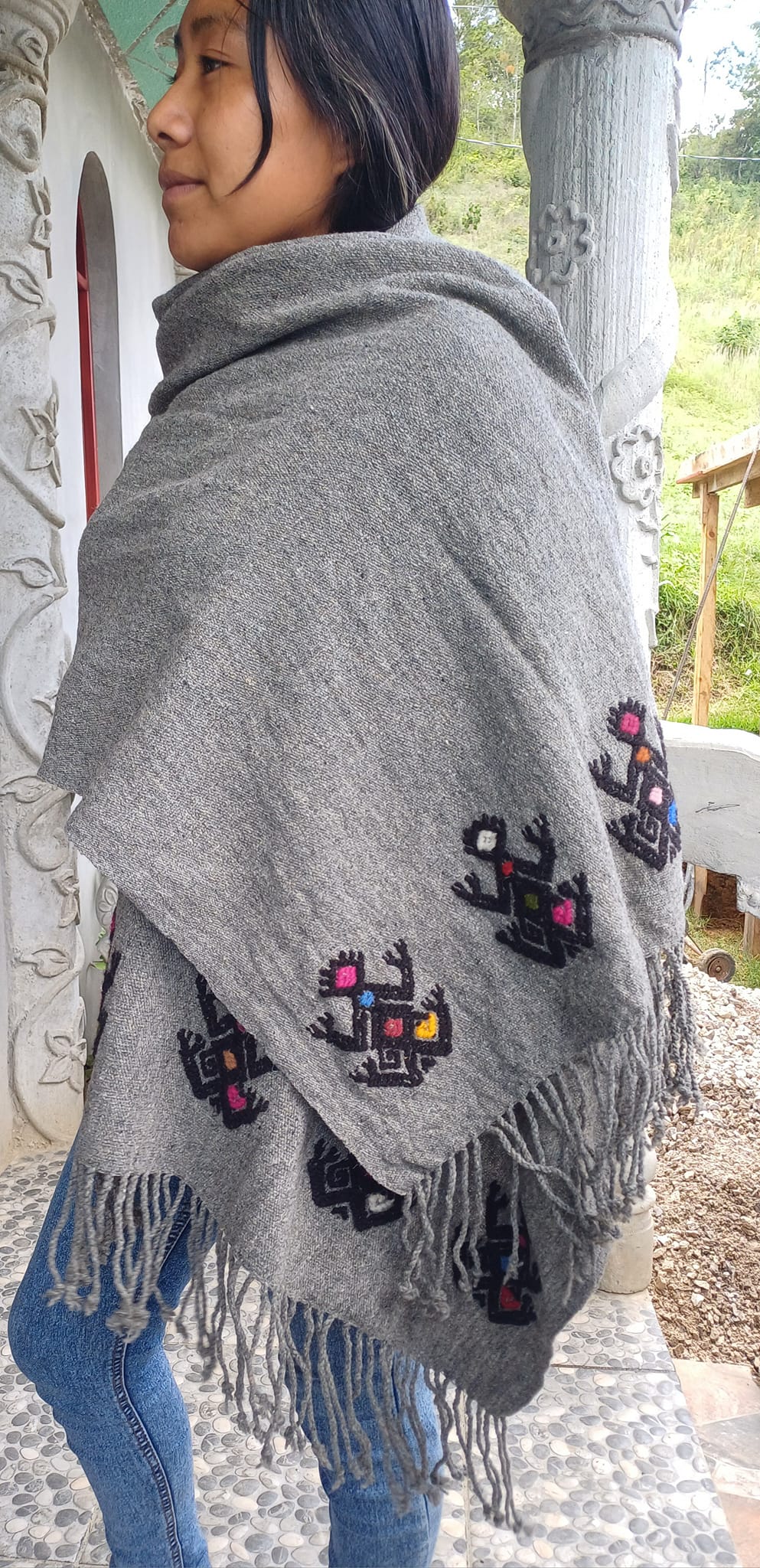 Gray Handmade Mexican Shawl Rebozo for Winter