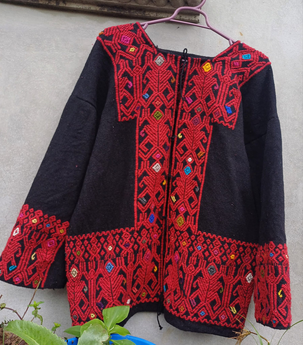 Handmade Chiapas Black and Red Sweater (unique design)