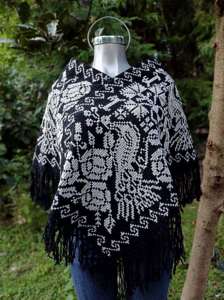 Handmade Black Coat Mexican Shawl Rebozo for Winter