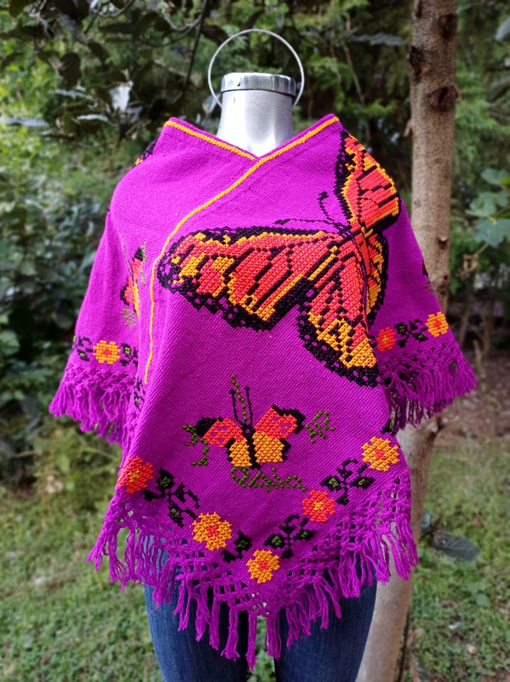 Handmade Butterflies Coat Mexican Shawl Rebozo for Winter