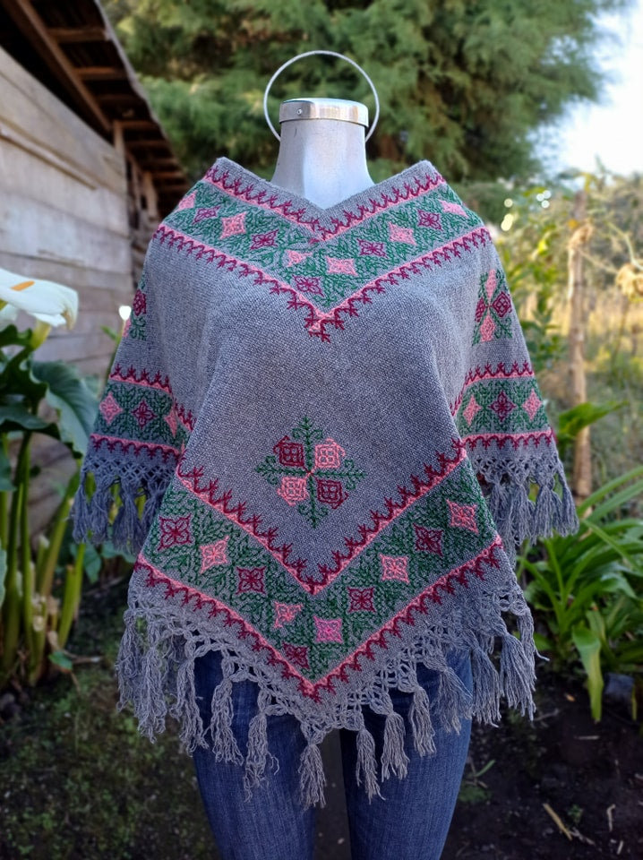 Handmade Dark Gray Coat Mexican Shawl Rebozo for Winter