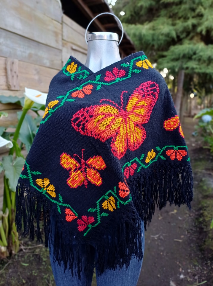 Handmade Butterflies Coat Mexican Shawl Rebozo for Winter