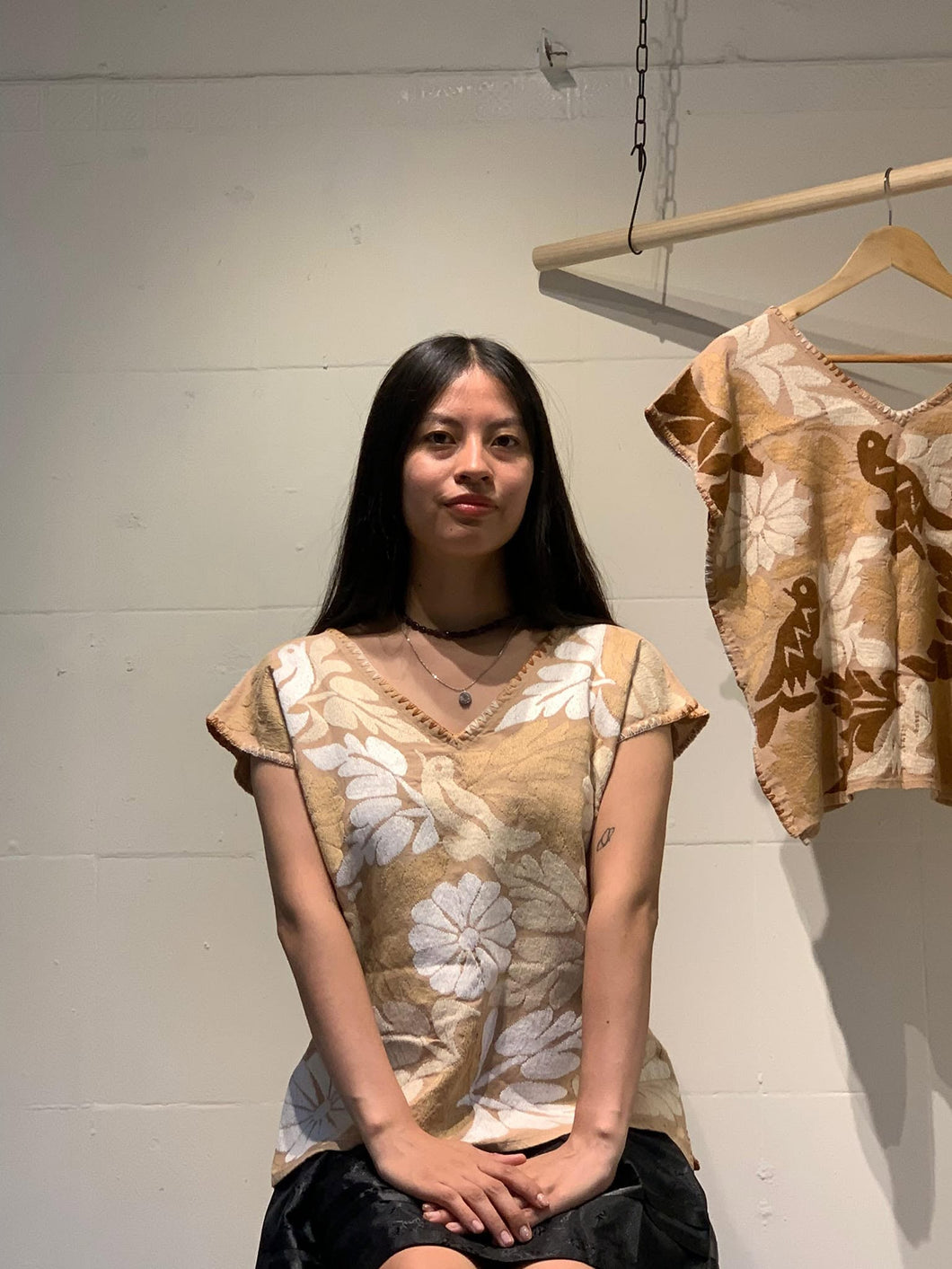 Handmade Beige Oaxaca Embroidered Blouse