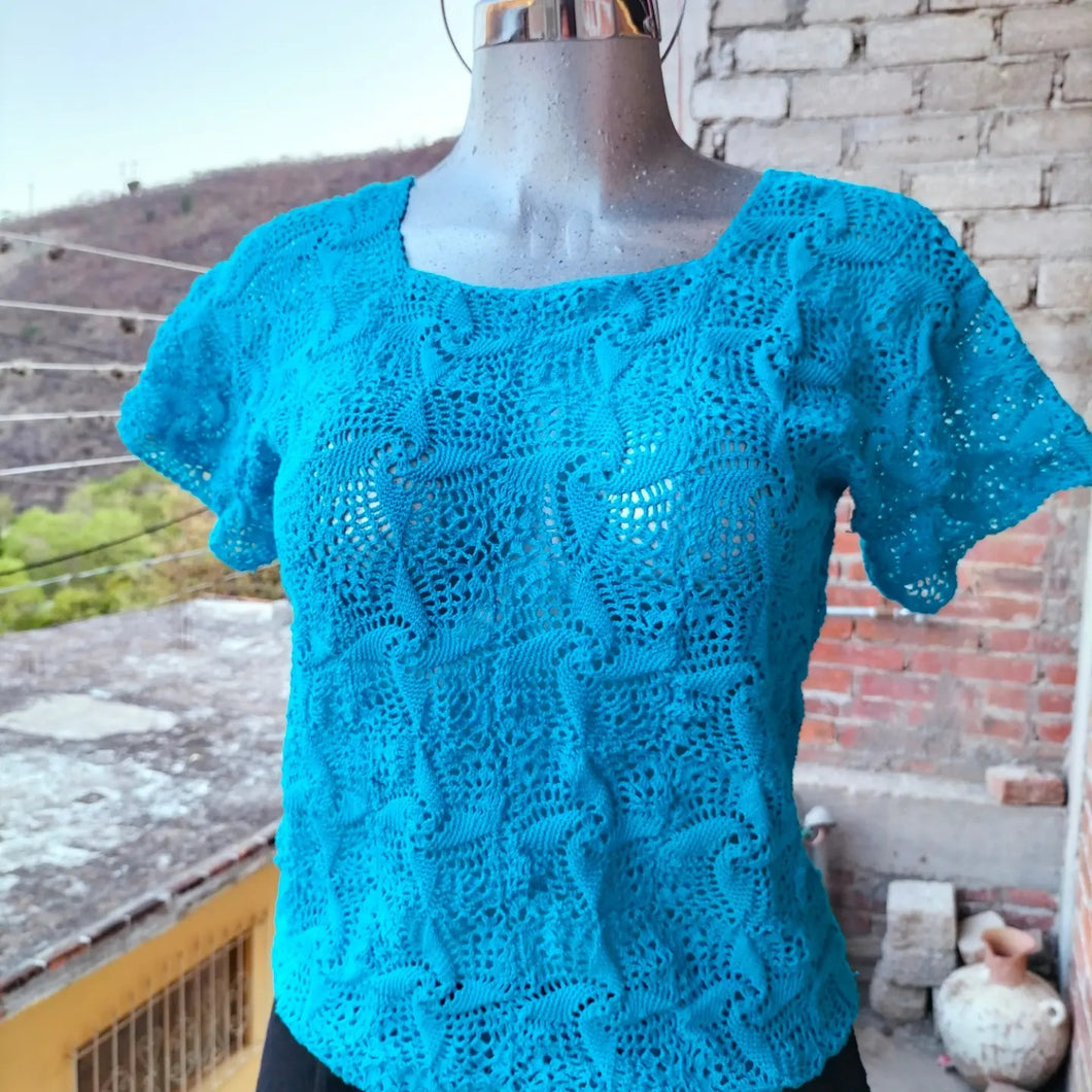 Handmade Blue Sky Flowers Oaxaca Embroidered Blouse
