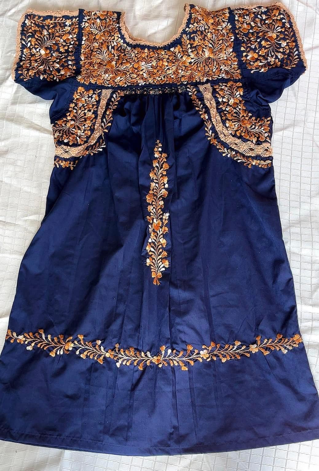 Handmade Embroidered Navy Blue Dress