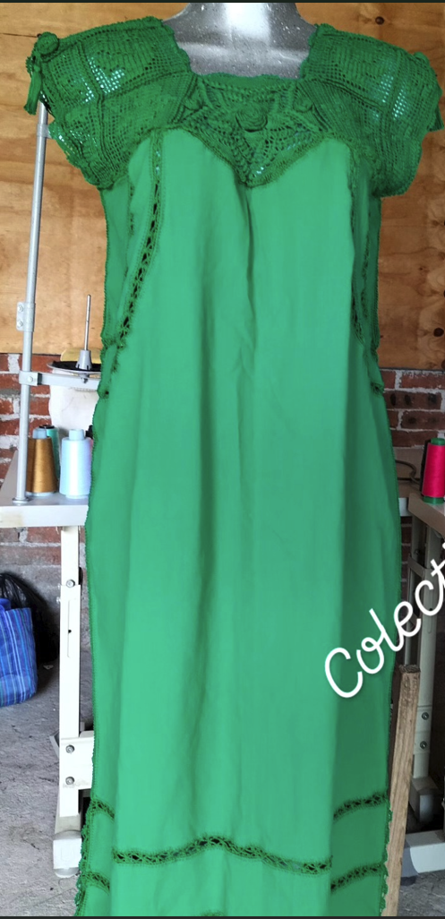 Handmade Green Flowers Embroidered Dress